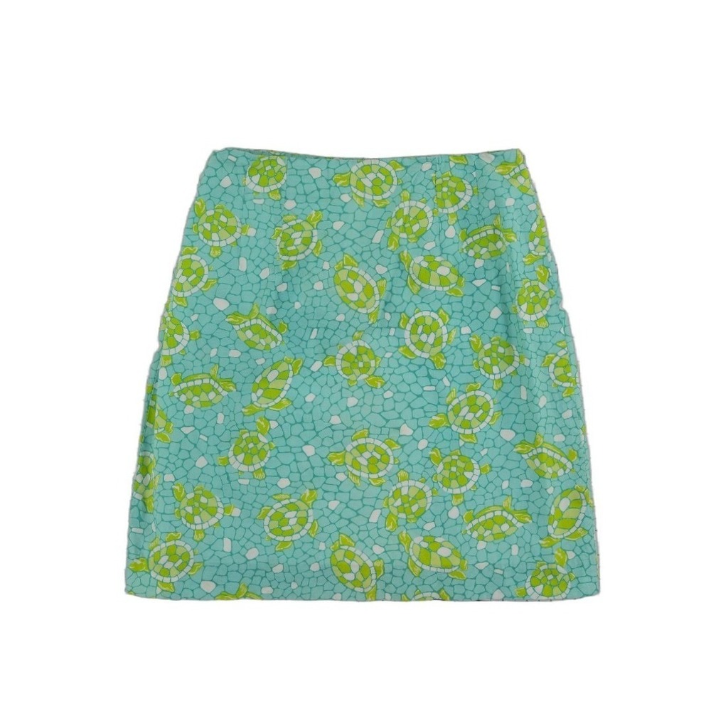 Lilly Pulitzer Mini Skirt Women's Size 0 Green Blue Sea Turtle Mosaic Preppu